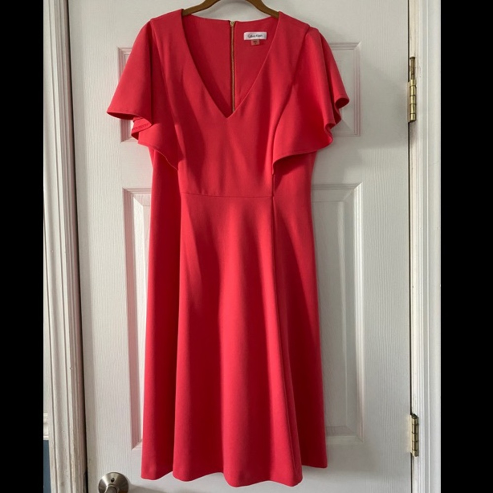 Calvin Klein v-neck flutter sleeve a-line dress